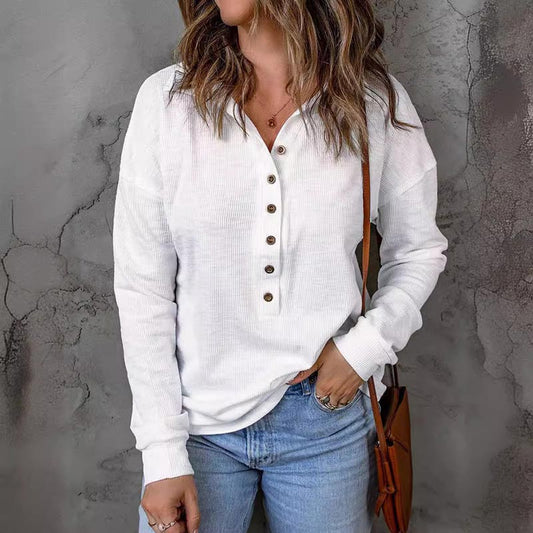 🏆2025 Ny Ankomst✨💐Kvinnor Casual Bekväm Knapp V-Neck Lapel Bottom Skjorta