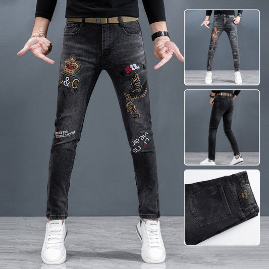 Jeans med raka ben i Slim Fit-modell för herr med tryck