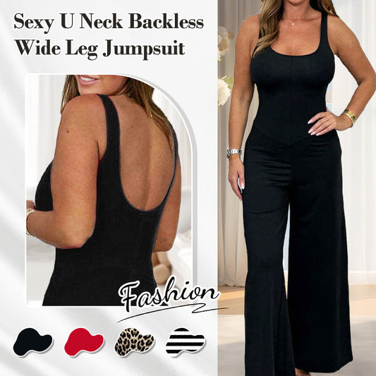Sexy U Neck Backless Jumpsuit med vida ben för kvinnor