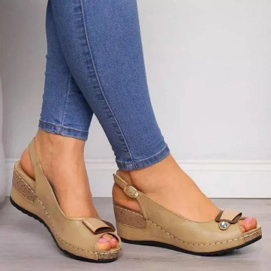 👡2025 Ny✨Fotvalvsstöd sandaler med öppen tå, plattform, kil och ankelrem för kvinnor