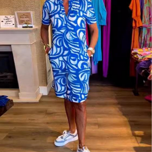 🌸LAST DAY KAMPANJ - 50% RABATT🌸Kortärmad tryckt V-ringad modeklänning