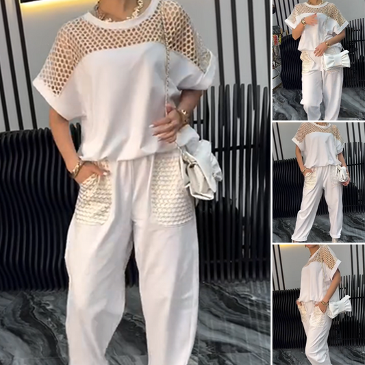 Crop Top med utskärning & 3/4-långa byxor Tvådelat set