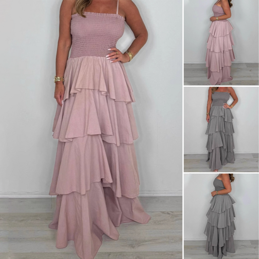 ✨2025 New Arrivals ✨Maxiklänning med trassel och smockad botten