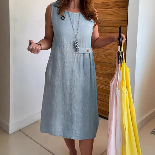 Casual rund hals ärmlös klänning med lös passform för kvinnor