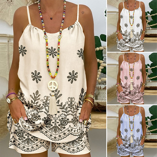 ⏳ Tidsbegränsat specialerbjudande⏰Set med spaghettiband och shorts för kvinnor