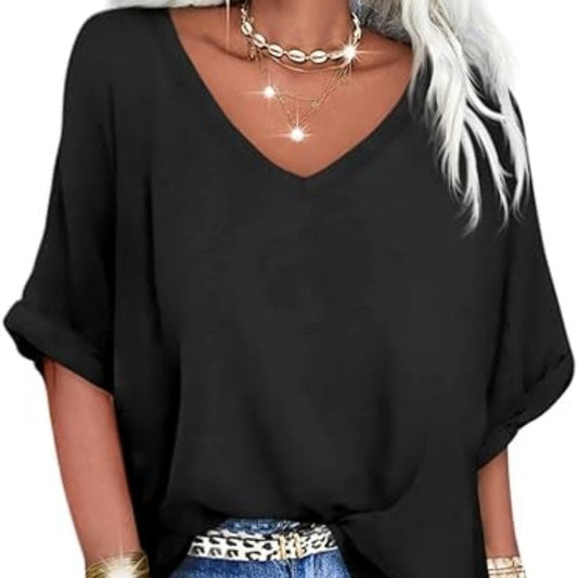 Avslappnad V - halsad topp för kvinnor | avslappnad och chic stil