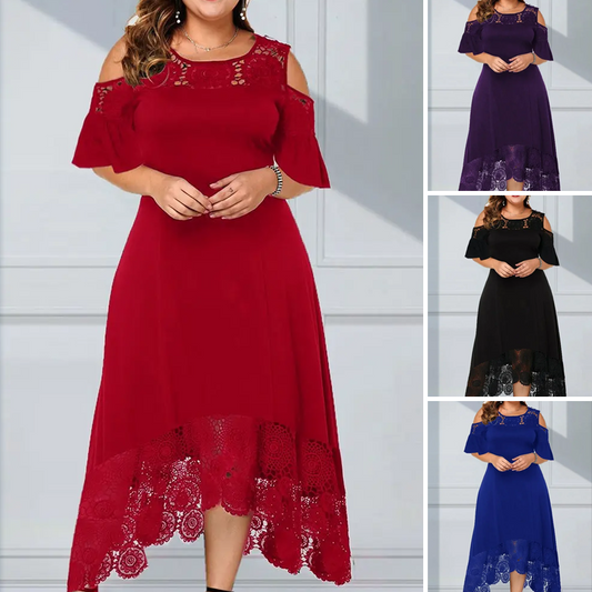 Women’s Elegant Cold Shoulder Lace Hem Dress