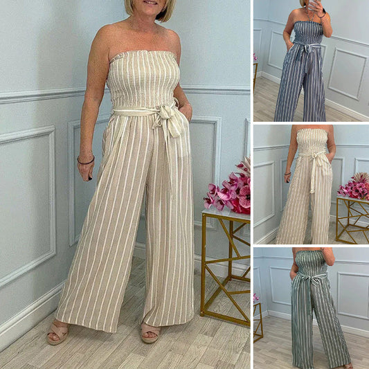 🎉Last Day Promotion 50% OFF💃Strapless Waist-Tie Striped Jumpsuit
