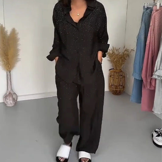 Sparkly Shirts för kvinnor & Wide-Leg Pants 2-delat set