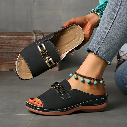 👡✨Fotvalvsstöd sandaler med guldspänne