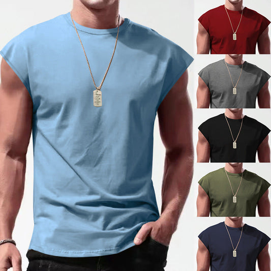Sommar, ny, herr, lös passform, enfärgad, axelbar, ärmlös T-shirt