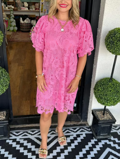 🎁Begränsad tid 49% OFF⏳✨Damklänning med blommig spets och puffärm