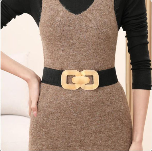 【Direktförsäljning från fabriken】Läderbälte med hög elastisk design och guldspänne för kvinnor