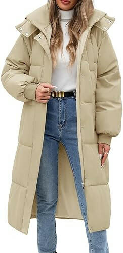 Dam lång quiltad puffer jacka med huva i dun