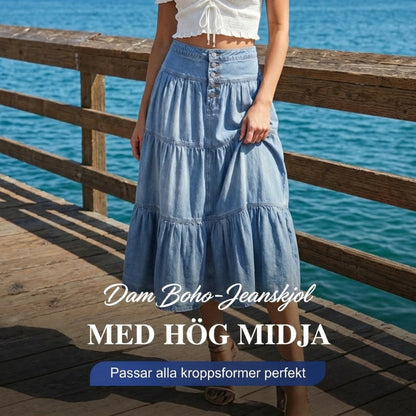 📢📢50 % RABATT !! ⏰Dam Högmidjad Skiktad A-linje Denim Maxikjol