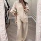 🔥Tvådelat set för damer – Asymmetrisk tröja + byxor med vida ben, avslappnad passform och mjukt tyg, extremt bekvämt 👚✨