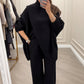 🔥Tvådelat set för damer – Asymmetrisk tröja + byxor med vida ben, avslappnad passform och mjukt tyg, extremt bekvämt 👚✨