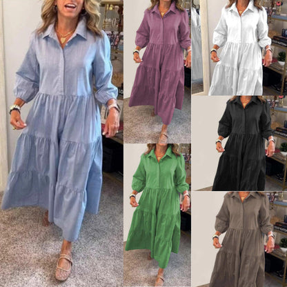 Puffig skjortklänning med uppslag för kvinnor