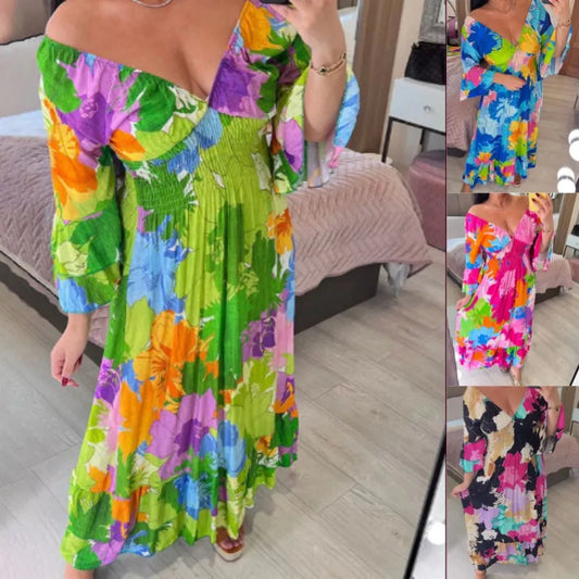 50% OFF💃V-ringad blommig klänning för semester vid havet