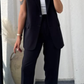Snyggt set med ärmlös blazer och byxor med hög midja för kvinnor