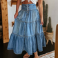📢📢50 % RABATT !! ⏰Dam Högmidjad Skiktad A-linje Denim Maxikjol