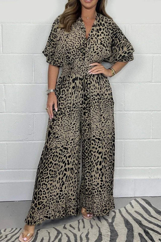 Leopardmönstrad avslappnad jumpsuit