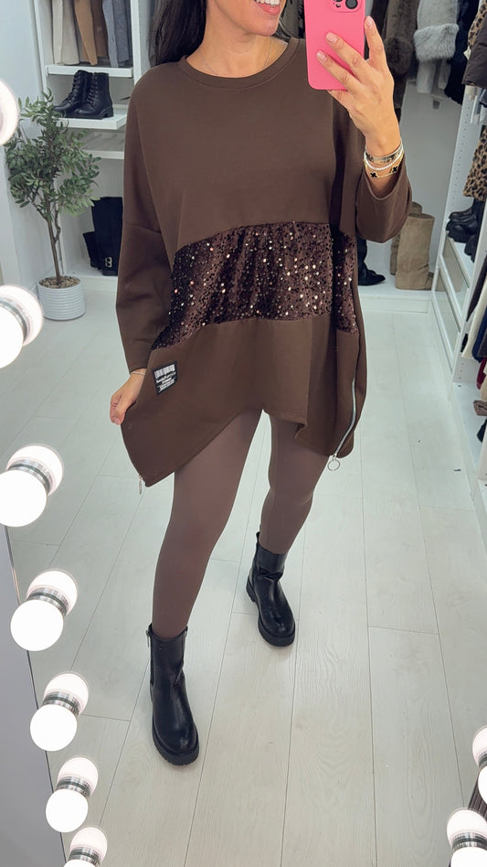 Romina Set med löst sittande sweatshirt med paljettpanel