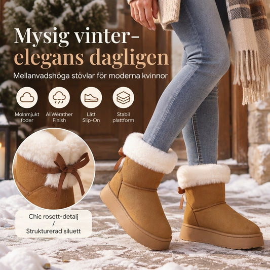 Snöstövletter för kvinnor med plattform och mitten vad
