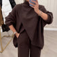 🔥Tvådelat set för damer – Asymmetrisk tröja + byxor med vida ben, avslappnad passform och mjukt tyg, extremt bekvämt 👚✨