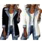Damens elegant ribbstickad kappa med jeansdetaljer