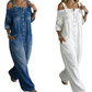 👗👖 Cold-shoulder jumpsuit med vida ben och fickor