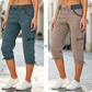 👖 Högmidjade cargobyxor med caprilängd – praktiska fickor och ledig passform för vardagen