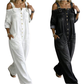 👗👖 Cold-shoulder jumpsuit med vida ben och fickor