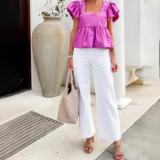 🔥2025 HOT SALE🥰Stretch Twill Cropped Byxor med vida ben