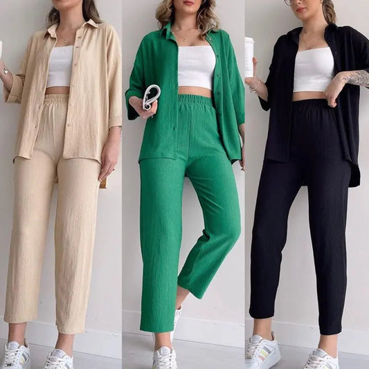 🌸 Nykomling 50% rabatt  💖   Snygg casual sommarskjorta och byxor i två delar för damer