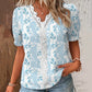 Sommar dam V-ringad spets trimmad tryckt T-shirt