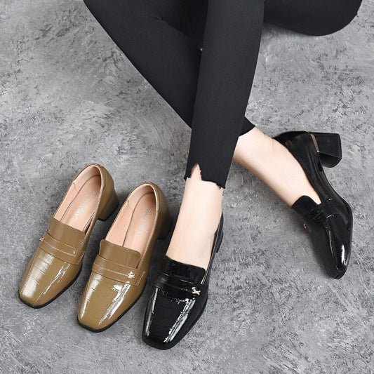 👠Kvinnor Slip On Chunky Loafers med medelhög klack