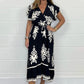 Sommar Ruffle Sleeves Tie V-Neck Klänning För Plus Size Flickor