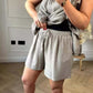💐💟Tvådelat set med texturerade shorts med mudd och topp med flugärm för kvinnor i bomull och linne