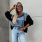 Denimjacka med huvtröja och dragsko för kvinnor