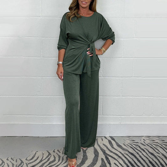 Damernas mjuka långärmade 2-delade set