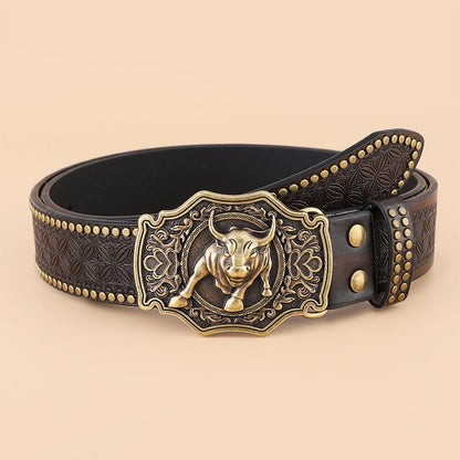 Herrvästlig cowboybälte med tjurhuvud i vintage-stil