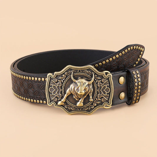Herrvästlig cowboybälte med tjurhuvud i vintage-stil