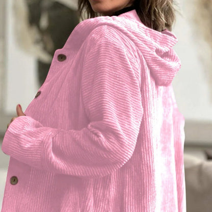 Oversized jacka med huva och knappar i corduroy för damer