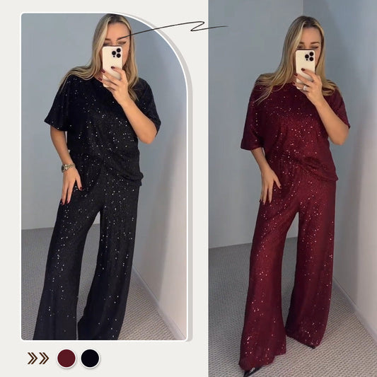 🌟2025 Försäljning av nya produkter - 49% rabatt🔥💐Sequin Crewneck Top & Loose Trousers för kvinnor