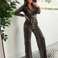 V-Neck Långärmad Leopard Zebra Jumpsuit