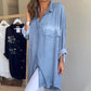 Långärmad denimblus med lösa uppslag