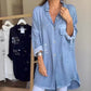 Långärmad denimblus med lösa uppslag