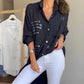 Långärmad denimblus med lösa uppslag