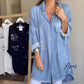 Långärmad denimblus med lösa uppslag